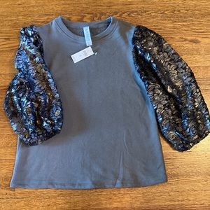 Anthropologie AMADI grey pullover sweatshirt. 3/4 puff lace sleeves. NWT.